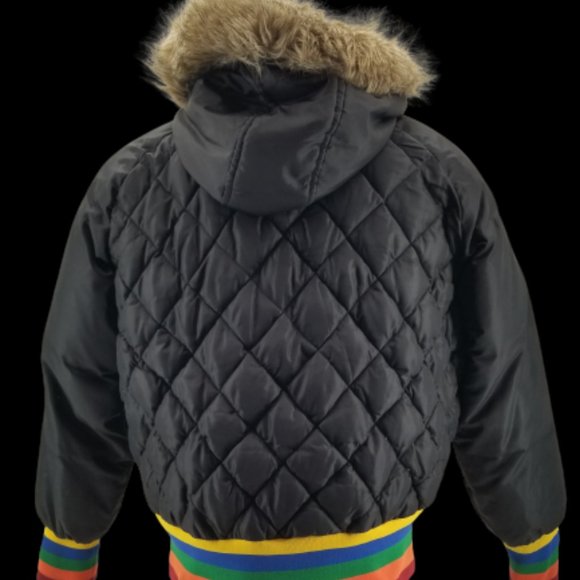 COOGI Vintage Womens Puffer Hooded Coat Jacket Black Rainbow Embroidered 3X - Picture 2 of 13